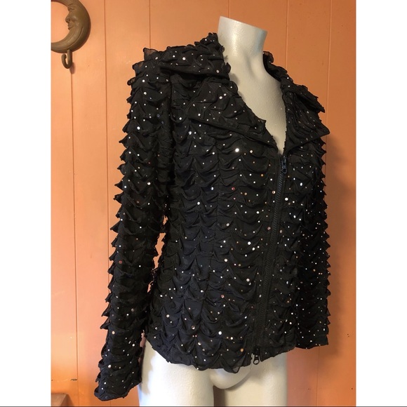 Clara SunWoo Black Zip Up Jacket Silver Dots S - Picture 2 of 8